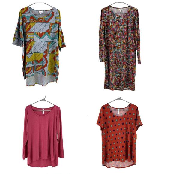 NWT Lot 4 LuLaRoe Lynae Classic Ts Irma Shirts Debbie Dress Solid Dot Stripe XL - Picture 1 of 5